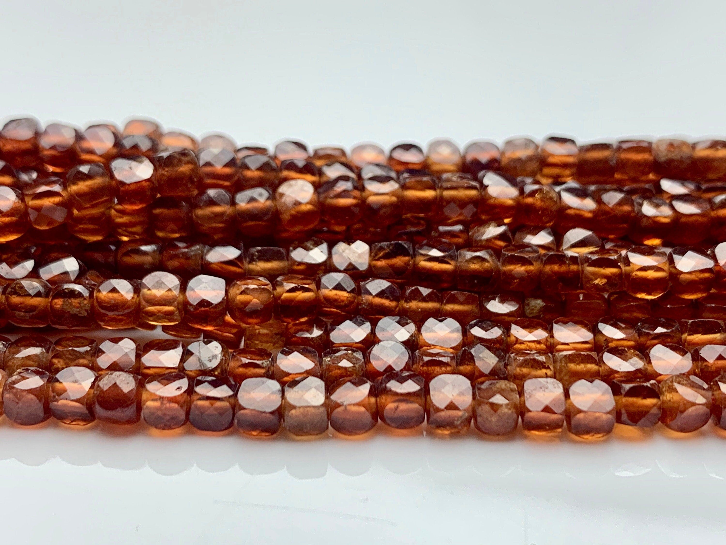 Natural Orange Hessonite Garnet Faceted 4mm Round Beads Micro Faceted  Diamond Cut Gemstone 15.5