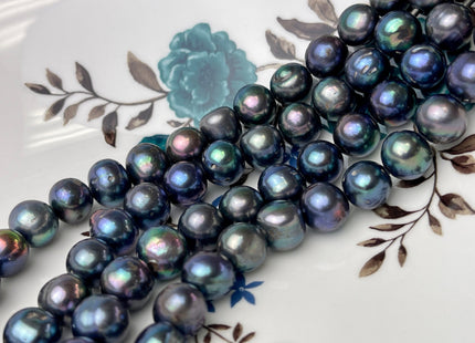 10-12 mm Half Strand Large Hole Potato Peacock Genuine Freshwater Pearl Beads Hole Size 2.2 mm Large Hole Peacock Pearl Beads #P2323