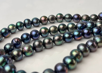 10-12 mm Half Strand Large Hole Potato Peacock Genuine Freshwater Pearl Beads Hole Size 2.2 mm Large Hole Peacock Pearl Beads #P2323