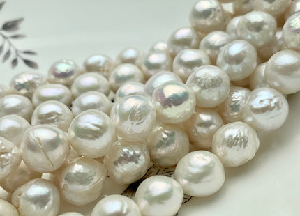 10-12mm AAA Large Hole Half Strand Natural White Baroque Edison Pearl Bead 2.1 mm Hole Genuine High Luster Baroque Pearl 17 Pieces #P1324