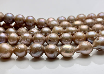 11-14 mm Large Hole Light Taupe Baroque / Edison Freshwater Pearl Beads Round Shape Hole Size 2.2mm Genuine Freshwater Edison Pearls #P2102