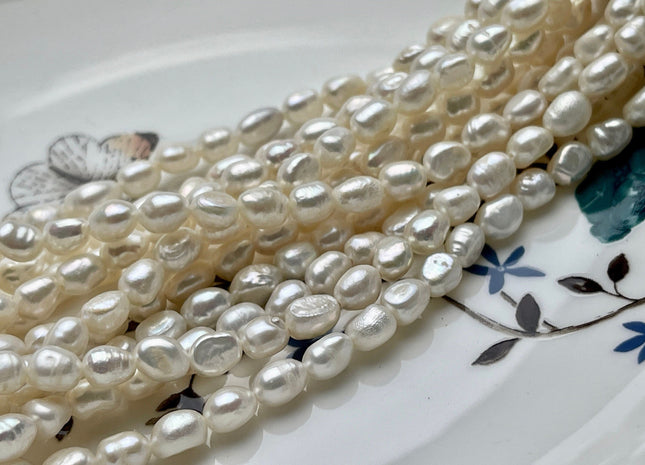 Rice Pearl Beads 5 to 7mm long and approx. 4mm wide, Fresh Water Natural Pearl  Strands
