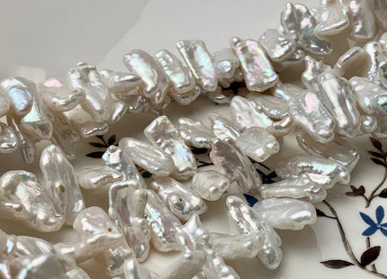 8-10x18-20 mm AAA Natural White Biwa Stick Freshwater Pearl Beads Genuine Cultured Center Drilled White Biwa Pearl Beads  #P1367