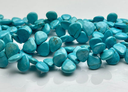 8x9-10 mm Faceted Turquoise Gemstone Beads Teardrop Coin Chips Shape Genuine Top Drilled Blue Color Gemstone Beads 8 Inch Strands #4038