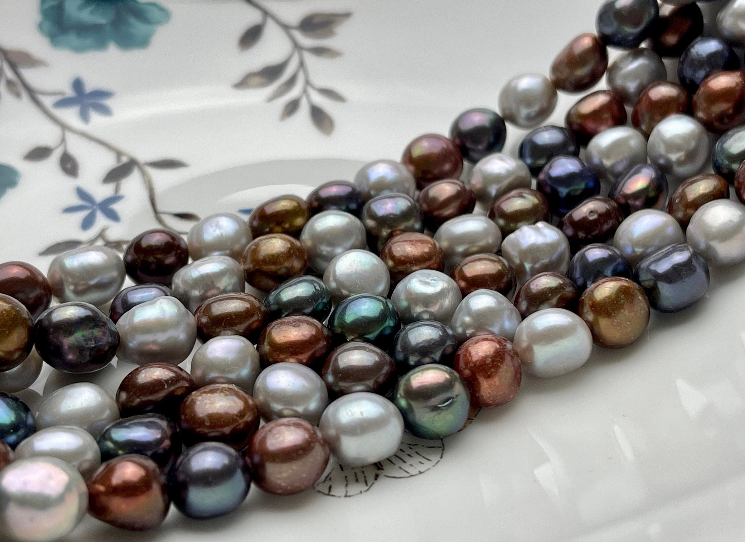 9mm AAA Potato Nugget Freshwater Pearl Beads Multi Gray Brown Peacock –  QualityBeadMart