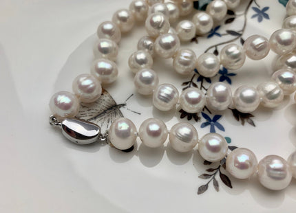 18/20/22/24/26/28 Inches Hand Knotted 10mm AA Freshwater Potato Pearl Necklace Natural White Finished Pearl Necklace W/ Silver Clasp #P1110