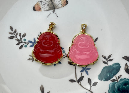 Laughing Buddha Charms for Necklace, Colored Jade Gemstone Religious Buddhism Pendant for Jewelry Making, 25x35 mm, One Piece #CR0002