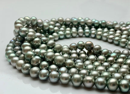 6-6.5 mm AAA Sage Green Color Off Round Freshwater Pearl Beads High Luster Grayish Green Color Genuine Freshwater Pearls 68 Pieces #P1404