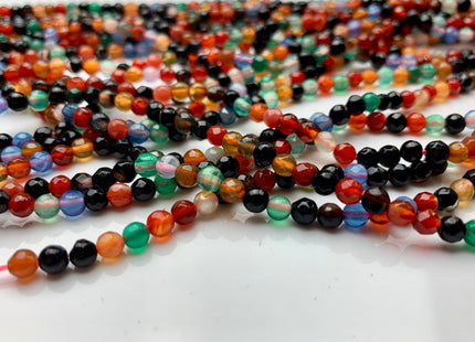 WHOLESALE 4 mm Faceted Round Mixed Orange Green Blue Black Color Agate Gemstone Beads Genuine Agate Gemstone Loose Beads 14 Inches  #2471