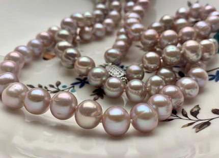 18/20/22/24/26/28 Inches Hand Knotted 10mm AAA Freshwater Potato Pearl Necklace Natural Mauve Pink High Luster Pearl W/ Silver Clasp #P1105