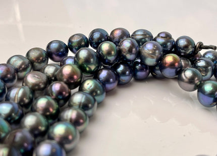 10-12 mm Half Strand Large Hole Potato Peacock Genuine Freshwater Pearl Beads Hole Size 2.2 mm Large Hole Peacock Pearl Beads #P2323