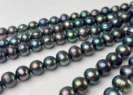 10-12 mm Half Strand Large Hole Potato Peacock Genuine Freshwater Pearl Beads Hole Size 2.2 mm Large Hole Peacock Pearl Beads #P2323