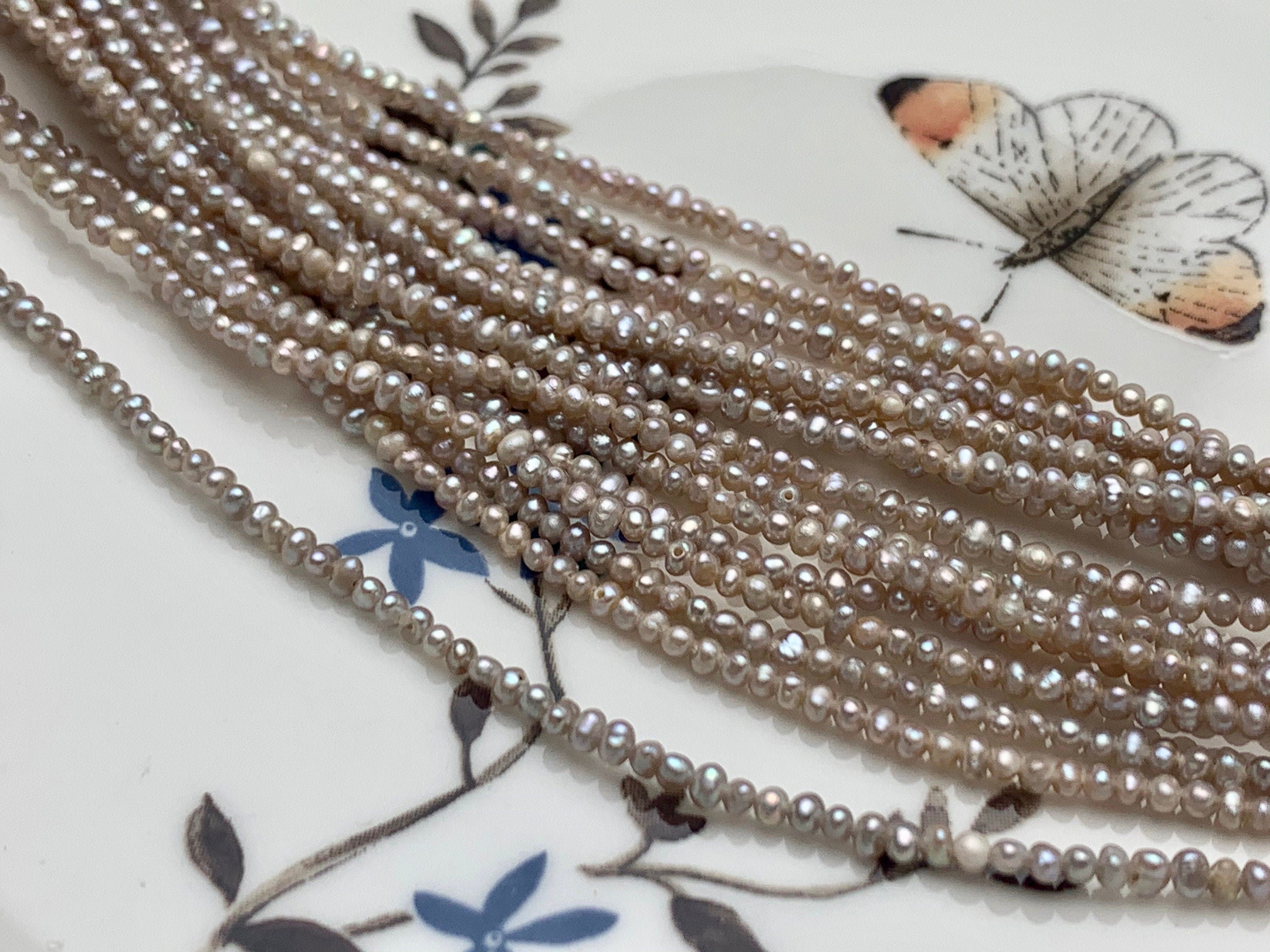 WHOLESALE 2 mm Tiny Seed Pearl Beads Natural White Pink Or Gray