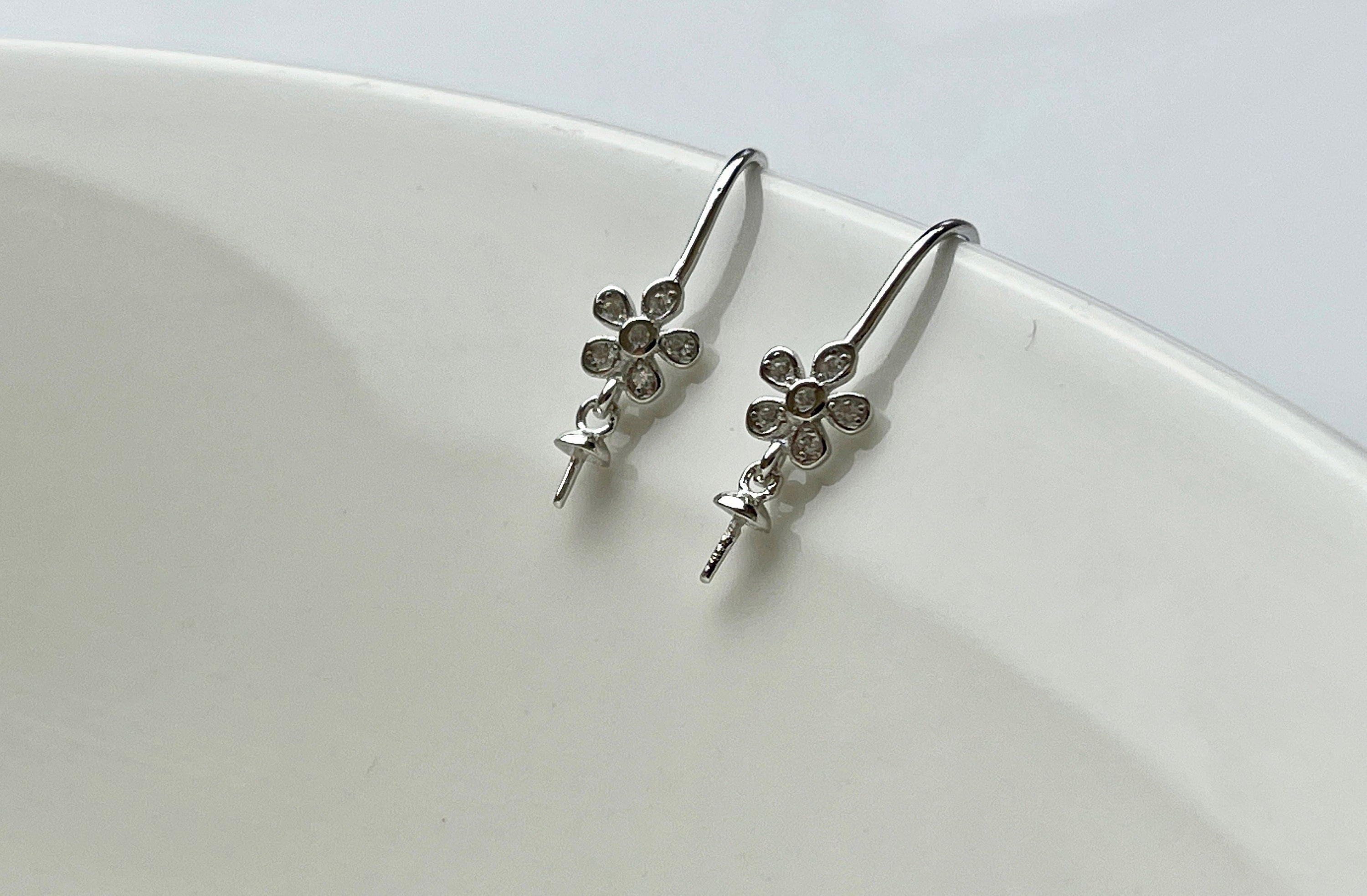 Silver Flower Earring Hooks, S925 Silver Earring Hooks for Jewelry