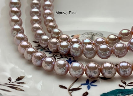 9.5-10.5 mm AAA Rare Extra Shiny Natural Pink/Mauve Pink Semi-Round Freshwater Pearl Beads Genuine High Luster Quality Bridal Pearls #1967