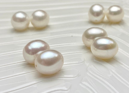 AAA One Pair 9.5-10x12 mm Top Quality High Luster Rice/Oval Half Drilled Freshwater Pearls Genuine Natural White Freshwater Pearls #1586