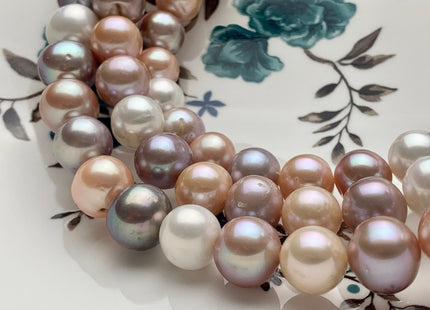 12-14.5mm AAA Natural White Mauve Pink Color Freshwater Pearl Beads Genuine Very Rare High Luster Off Round Large Size Pearl 34 Beads #P1659