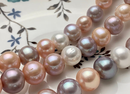 12-14.5mm AAA Natural White Mauve Pink Color Freshwater Pearl Beads Genuine Very Rare High Luster Off Round Large Size Pearl 34 Beads #P1659