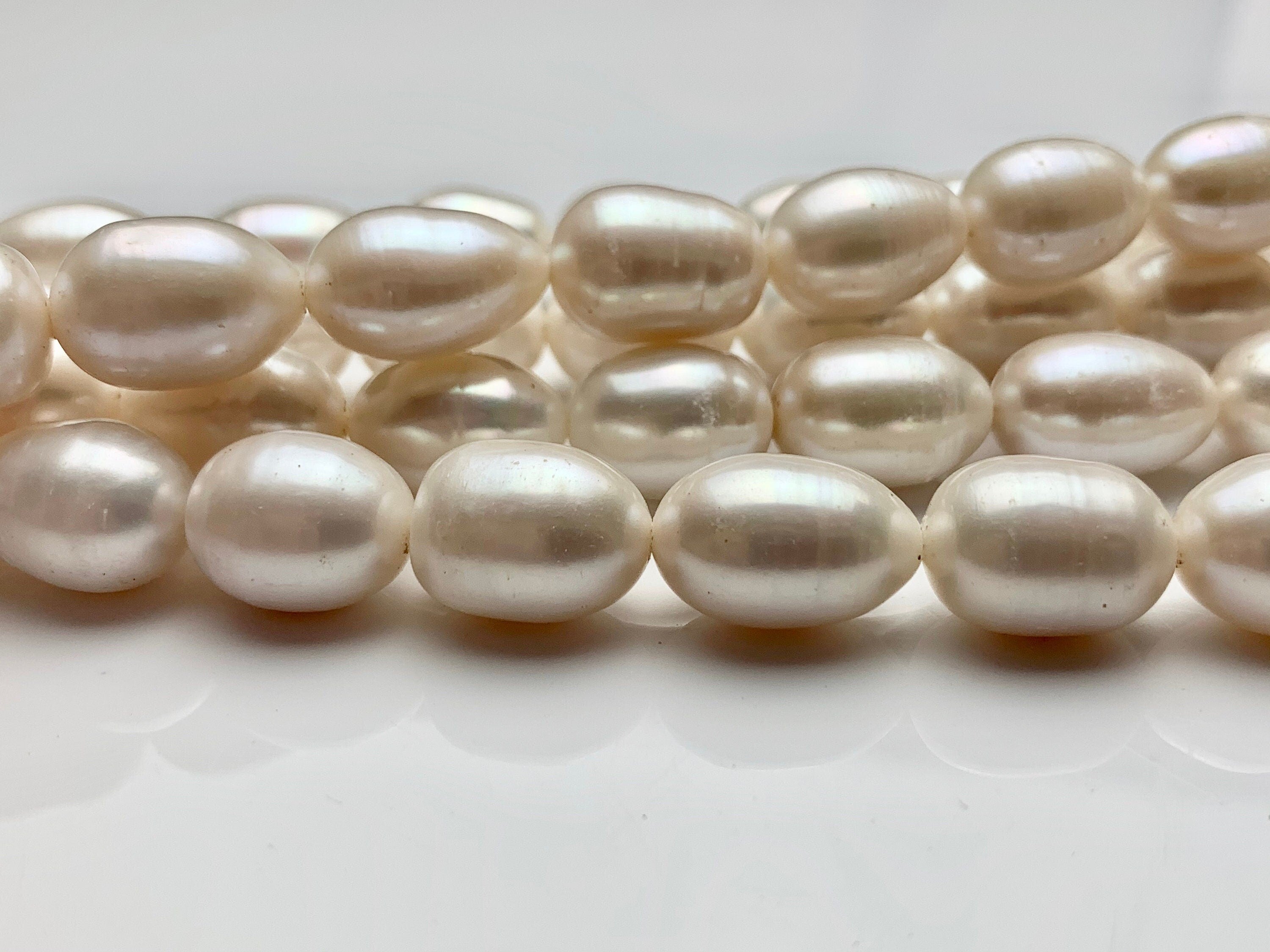 10x12 mm AA Natural White Rice Oval Freshwater Pearl Beads Genuine Natural  Color Smooth Freshwater Pearls 31 Beads #1540