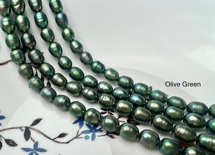 7x9 mm Olive/Sage Green Color Freshwater Rice/Oval Pearls Genuine Green Color Rice/Oval Freshwater Pearls 44 Beads #P2268