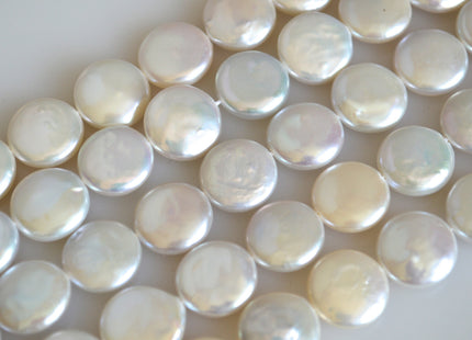 13mm AAAA Natural White Coin Freshwater Pearl Beads Genuine Cultured High Luster Top Quality Freshwater Coin Pearls #735