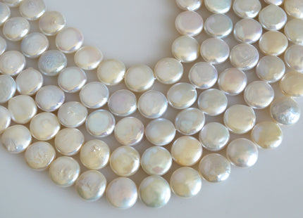 13mm AAAA Natural White Coin Freshwater Pearl Beads Genuine Cultured High Luster Top Quality Freshwater Coin Pearls #735