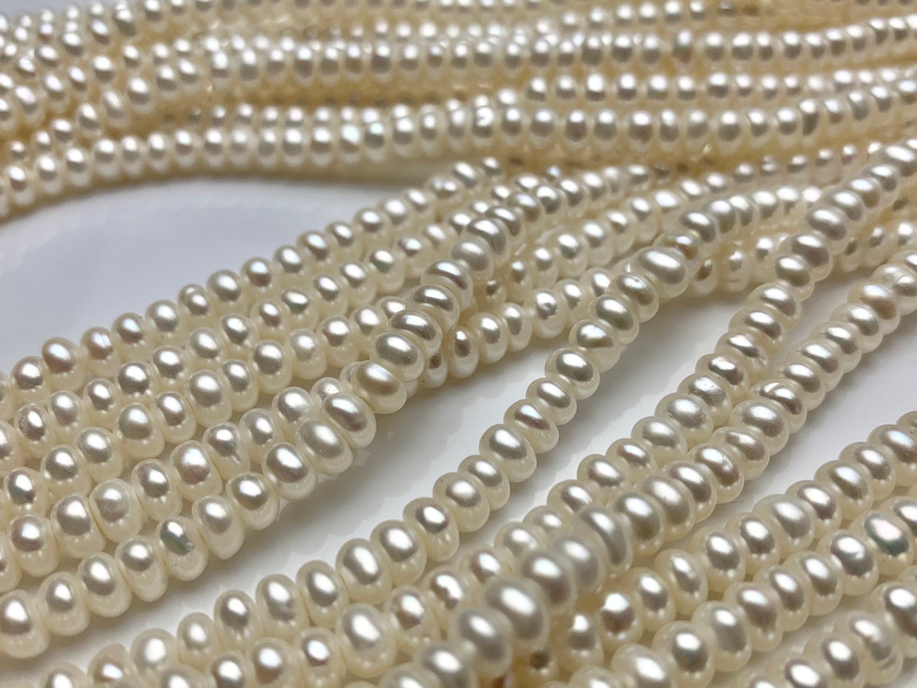 5 mm AAA Large Hole Champagne Color Round Button Freshwater Pearls Hole  Size 1.5 mm Genuine Large Hole Rondelle Freshwater Pearl Beads #1845