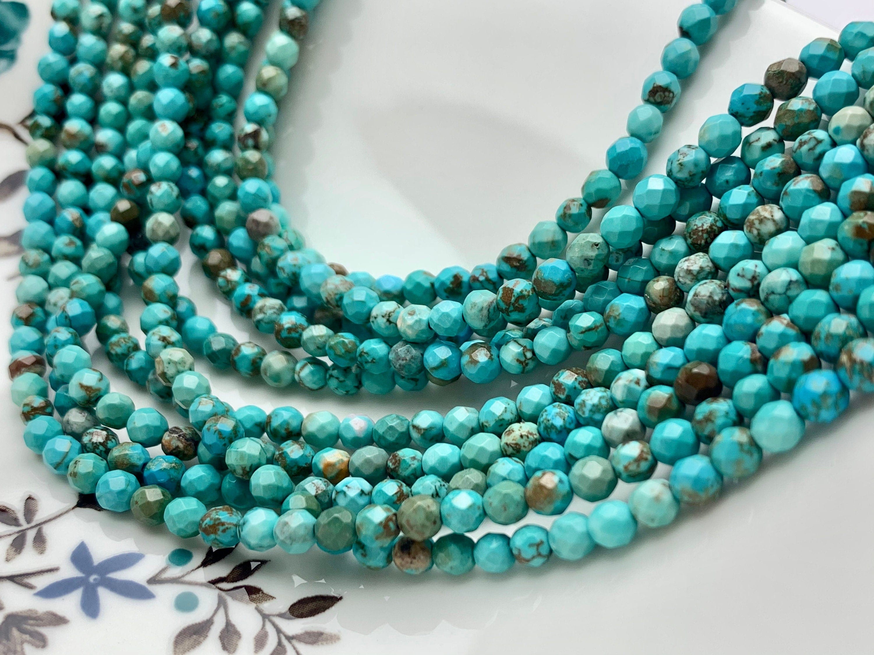 AAA Natural Turquoise 2mm 3mm 4mm Faceted Round Beads Real Genuine