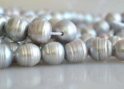 12-14 mm Large Hole Ringed Silver Gray Freshwater Pearl Beads, 2 mm Hole, Large Hole Genuine Cultured Freshwater Pearls #157