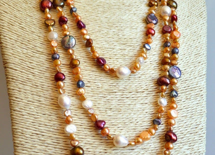 72 inches 6-10 mm Mixed Genuine Pearl Necklace Multi Pearl Beads Bridal Pearl Necklace Long Genuine Pearl Necklace Mixed Color #138