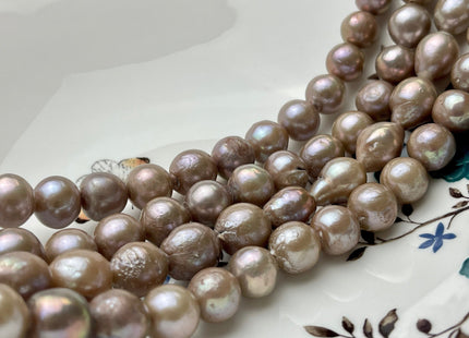 11-14 mm Large Hole Light Taupe Baroque / Edison Freshwater Pearl Beads Round Shape Hole Size 2.2mm Genuine Freshwater Edison Pearls #P2102