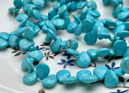8x9-10 mm Faceted Turquoise Gemstone Beads Teardrop Coin Chips Shape Genuine Top Drilled Blue Color Gemstone Beads 8 Inch Strands #4038