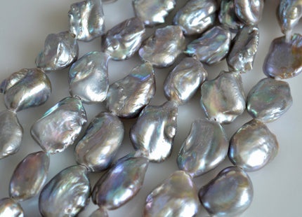 16-18x20-25 mm AAA Large Hole Half Strand Keshi Biwa Pearls Flat Nugget Shape Hole 2.2mm Genuine High Luster Keshi Pearls  9 Beads #764