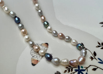 18/20/22/24/26/28 Inches Hand Knotted 7-8mm AAA Mixed White Pink Peacock Barouque Pearl Necklace With Silver/Gold Filled Clasp #P2270