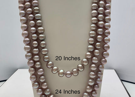 18/20/22/24/26/28 Inches Hand Knotted 10mm AAA Freshwater Potato Pearl Necklace Natural Mauve Pink High Luster Pearl W/ Silver Clasp #P1105